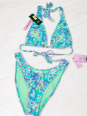 wild fable Turquoise & Purple Heart Print Triangle Bikini